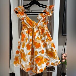 Peach Love California Orange and White Floral Romper